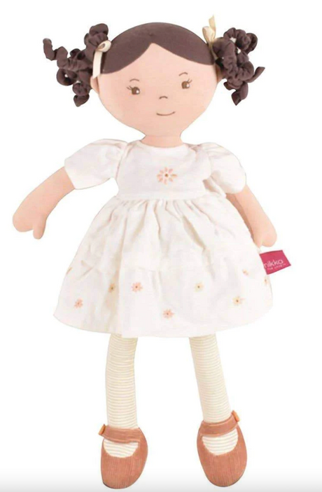 Cecilia Dark Haired Doll in Cream Linen Dress Personalised