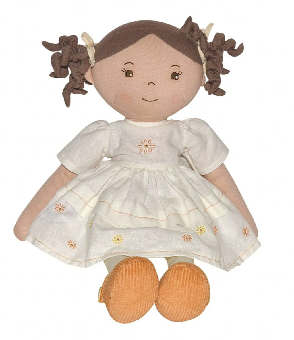 Cecilia Dark Haired Doll in Cream Linen Dress Personalised
