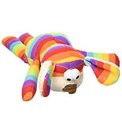 Rosewood Chubleez Dougal Dog in vibrant rainbow colours and white tummy lying down