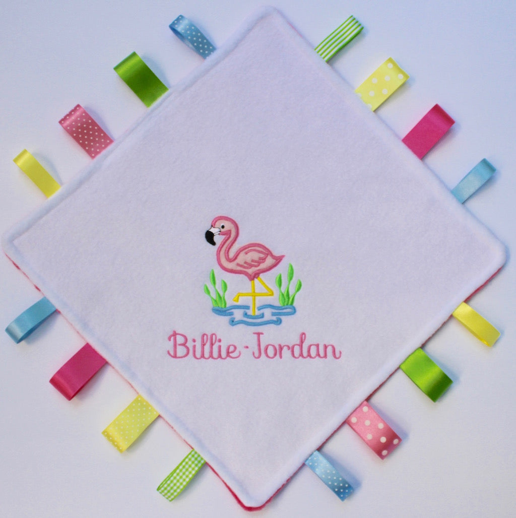 Personalised Flamingo Taggy Blanket
