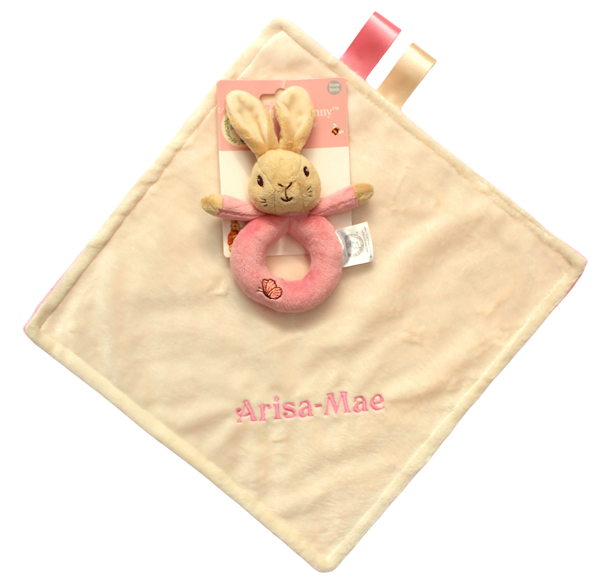 Flopsy Bunny or Peter Rabbit Comforter with Soft Toy Rattle