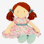 A Fran Rag Doll from Bonikka with a beautiful flowery dress, brown hair and personalisation 