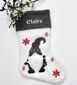 Gnome Santa Deluxe Christmas Grey Stocking - Personalised