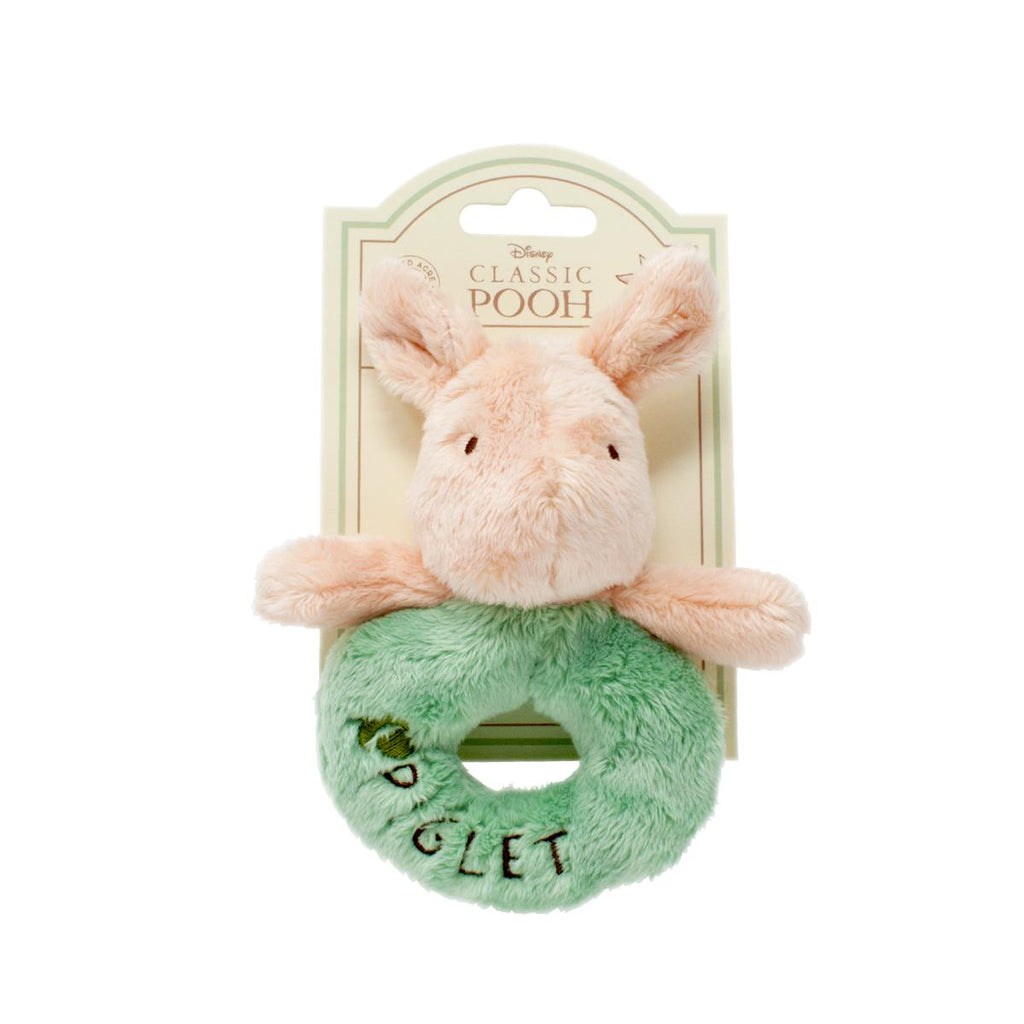 Hundred Acre Wood Piglet Ring Rattle in his packaging