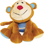 Rosewood Chubleez Marvin Monkey Dog Toy with a huge smile and blue stripped shirt