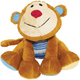 Rosewood Chubleez Marvin Monkey Dog Toy with a huge smile and blue stripped shirt