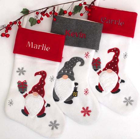 Gnome Santa Deluxe Christmas Grey Stocking - Personalised