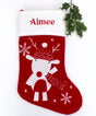 Red Personalised Nordic Reindeer Christmas Stocking with name embroidered at the top