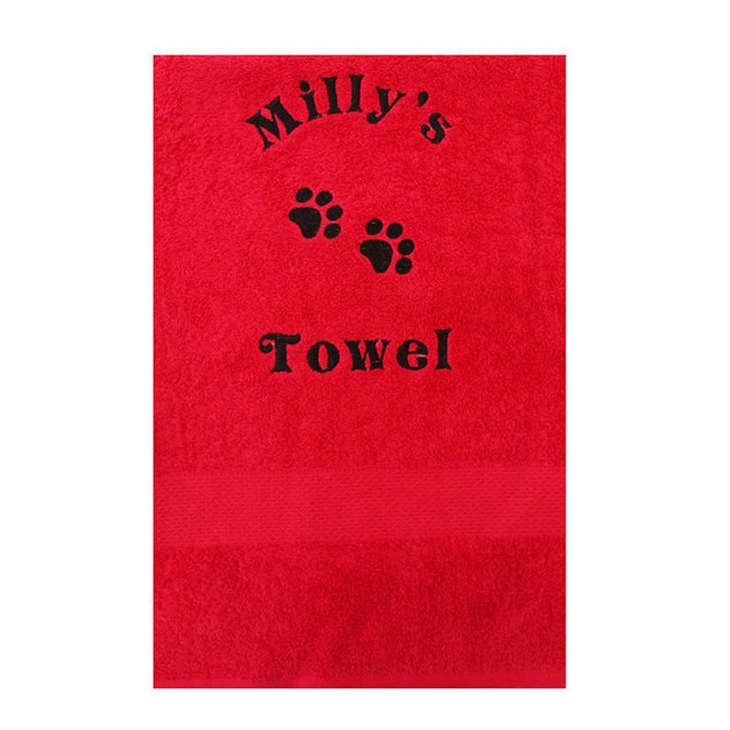 Medium size red Personalised pet Cat Towel with name and paw prints