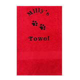 Medium size red Personalised pet Cat Towel with name and paw prints