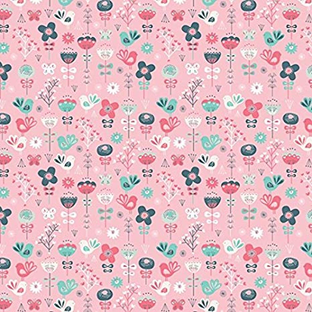 Beautiful Scandi Birds Gift Wrapping Paper with Pink background perfect for Christmas, Birthdays and Christenings