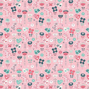Beautiful Scandi Birds Gift Wrapping Paper with Pink background perfect for Christmas, Birthdays and Christenings