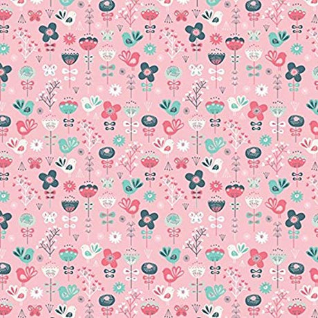 Beautiful Scandi Birds Gift Wrapping Paper with Pink background perfect for Christmas, Birthdays and Christenings