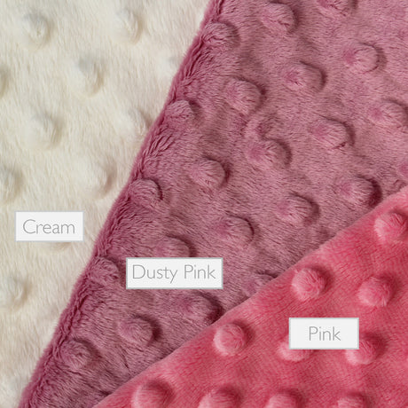 White, purple and pink selection of rear dimple material for personalised fox taggy