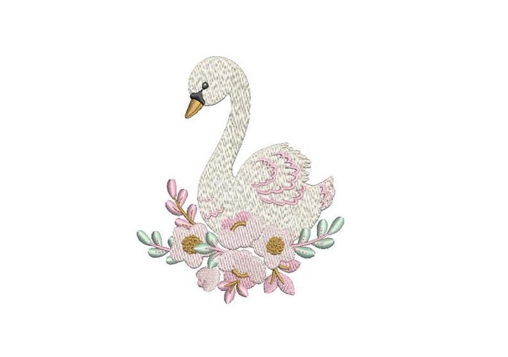 Floral Swan Embroidered Taggy