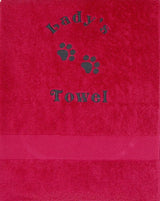 A large size red Personalised Dog Bath Towel with name and paw prints