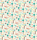 Whimsical Woodland Gift Wrapping Paper with tree, foxes and owls for Christmas, Birthdays and Christenings