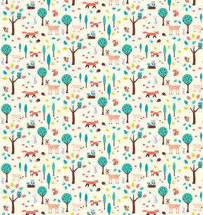 Whimsical Woodland Gift Wrapping Paper with tree, foxes and owls for Christmas, Birthdays and Christenings