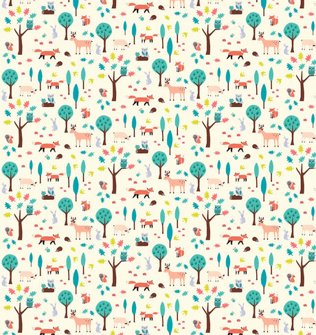 Whimsical Woodland Gift Wrapping Paper with tree, foxes and owls for Christmas, Birthdays and Christenings