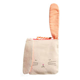 Side view of a Meri Meri Bunny Pouch with whiskers and long ears 