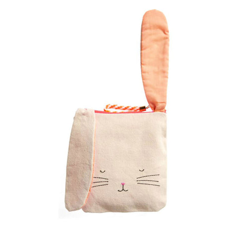 Side view of a Meri Meri Bunny Pouch with whiskers and long ears 