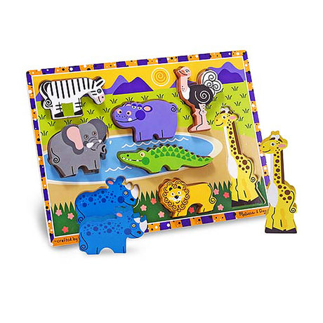 melissa and doug brightly coloured childrens gift wooden chunky safari puzzle with animals