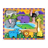 melissa and doug childrens gift wooden chunky safari puzzle with giraffe elephant crocodile zebra hippo lion