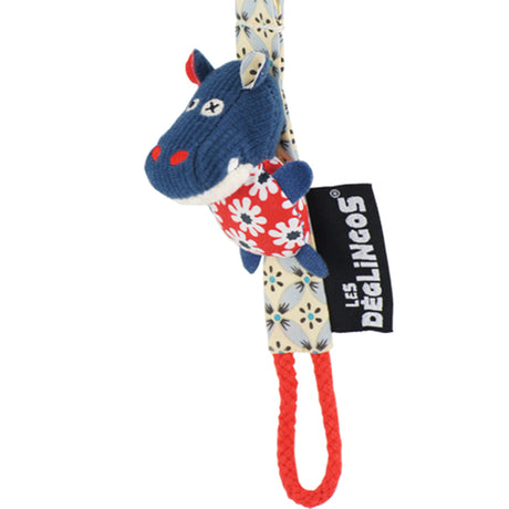 quirky deglingos hippo baby girl dummy clip with red floral pattern