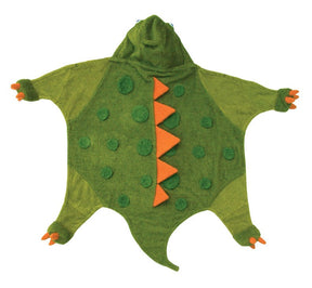 A children’s green dinosaur towel which is ideal for everyday use from bathtime to going swimming or the beach.