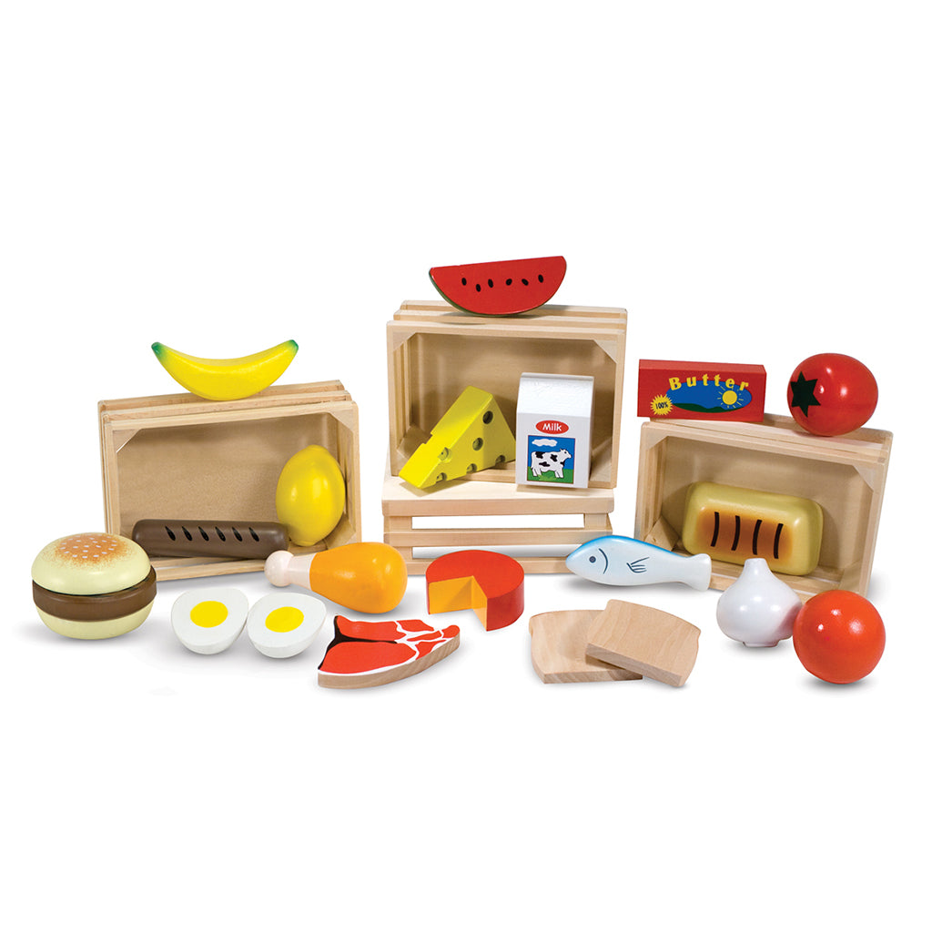melissa and doug childrens creative toy food groups wooden crates with wooden food