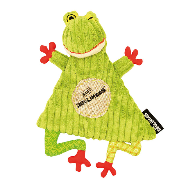 Deglingos baby frog bright green corduroy comforter with red feet and big smile