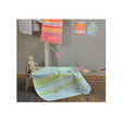 David Fussenegger snuggly handmade baby nursery blanket in green and blue with blanket stitched hem