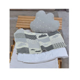 David Fussenegger snuggly handmade austrian baby nursery blanket with grey clouds and patches