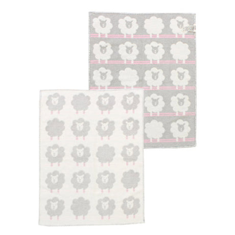 David Fussenegger handmade austrian soft pink grey blanket with fluffy sheep with blanket stitched edges