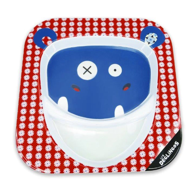 A cute Melamine Plate with colourful Deglingos hippo design.