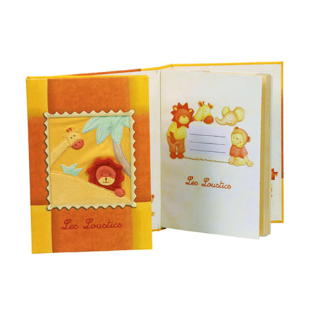 Moulin Roty lion jungle safari baby photo album in orange and yellow
