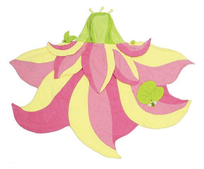 A pretty yellow, pink and green Lotus Flower towel robe  ideal for everyday use from bathtime to going swimming or the beach.