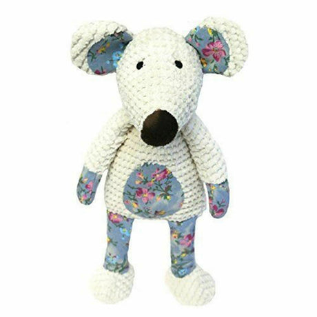 Rosewood Chubleez Maisie Mouse dog squeaky toy with blue and red flowery patch work tummy and legs