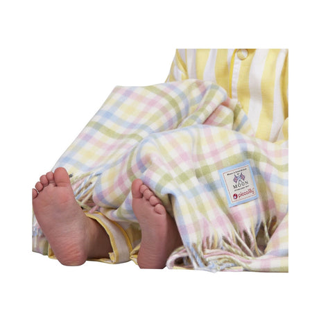Wool shawl yellow baby boy girl blanket blue pink and green stripes newborn gift 