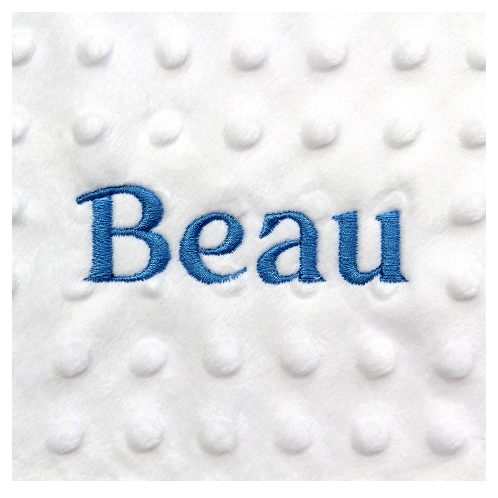 Name Beau embroidered on the Sleepy Fox Taggy Comforter 
