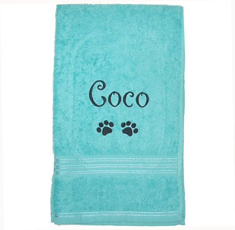 Large size Aqua Pet Cat Bath Towel embroidered or personalised with the name Coco