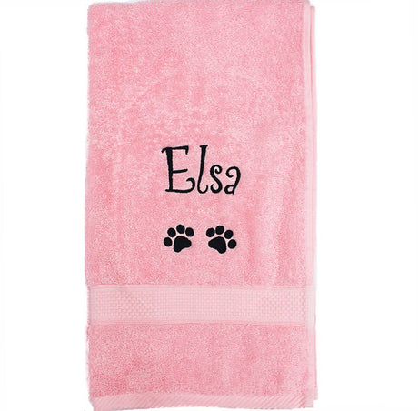 Large size Pink Pet Cat Bath Towel embroidered or personalised with the name Elsa