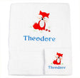 hedgehog gifts personalised white bath towel and face cloth with baby or childs first name and fox embroidery
