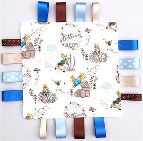 Peter Rabbit Cotton Fabric Minky Taggy with Blue Ribbons