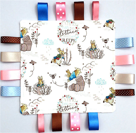 Peter Rabbit Cotton Fabric Minky Taggy with Pink Ribbons