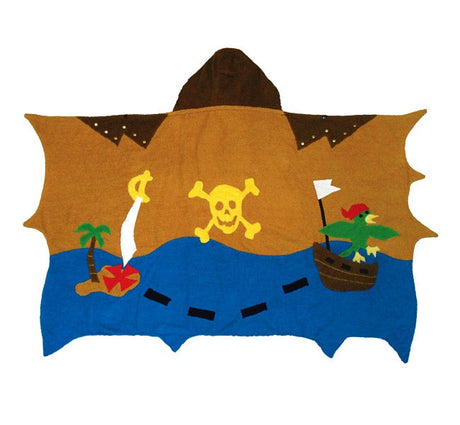 Skull and crossbones with sword Pirate themed colourful towel robe for everyday use from bathtime to going swimming or the beach.