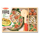 melissa and doug childrens pizza set, pizza with spatula cuuter and 50 toppings with wooden box