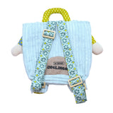 Rear view of features adjustable colourful shoulder straps as well as a carry handle.