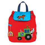 Stephen Joseph girls quilted red backpack embroidered appliquéd tractor, cow and horse