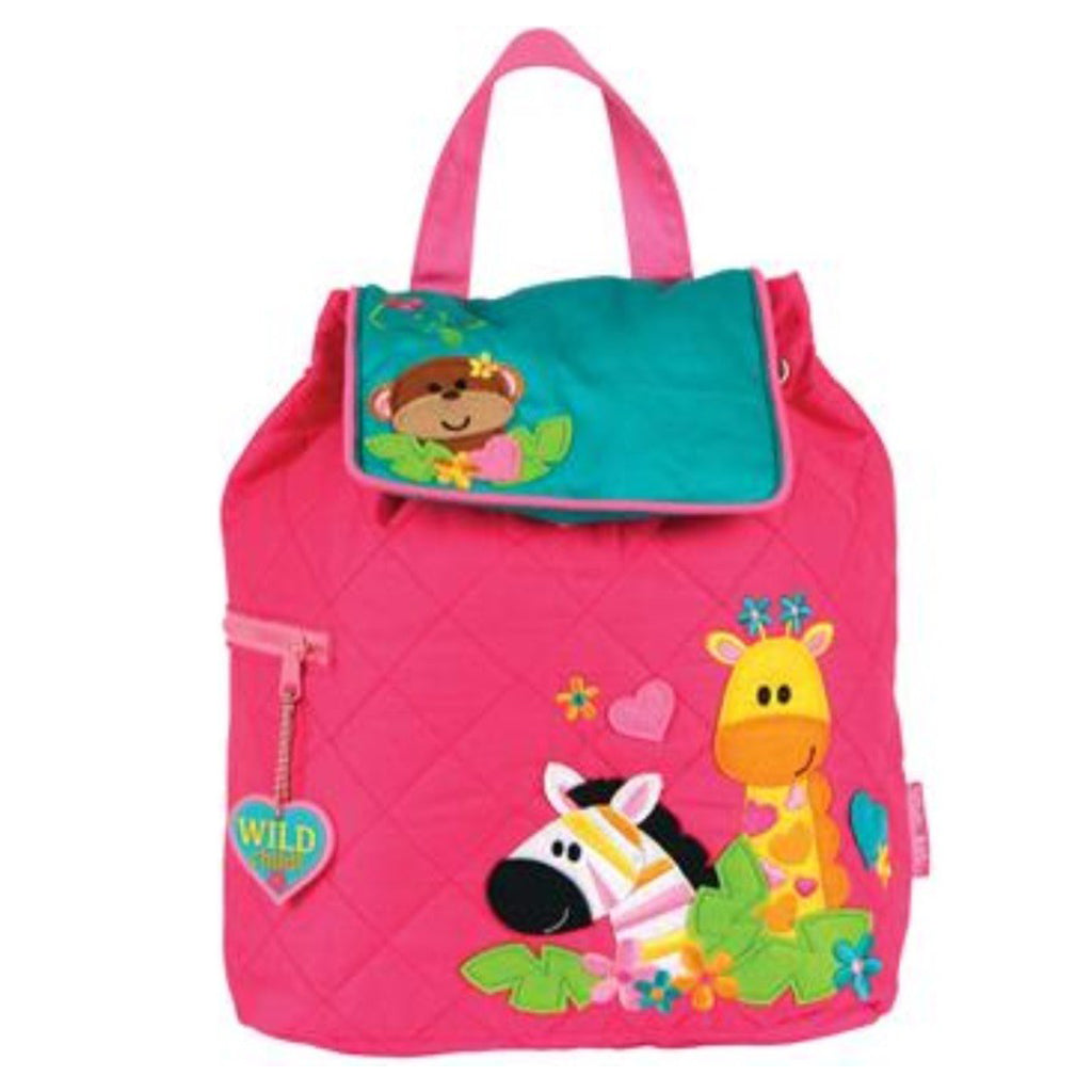 Stephen Joseph toddler girls quilted backpack embroidered and appliquéd zebra giraffe and monkey